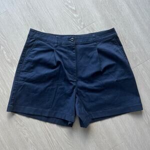 J Crew Pleated Capeside Chino Shorts Womens Size 12 Navy Flaws